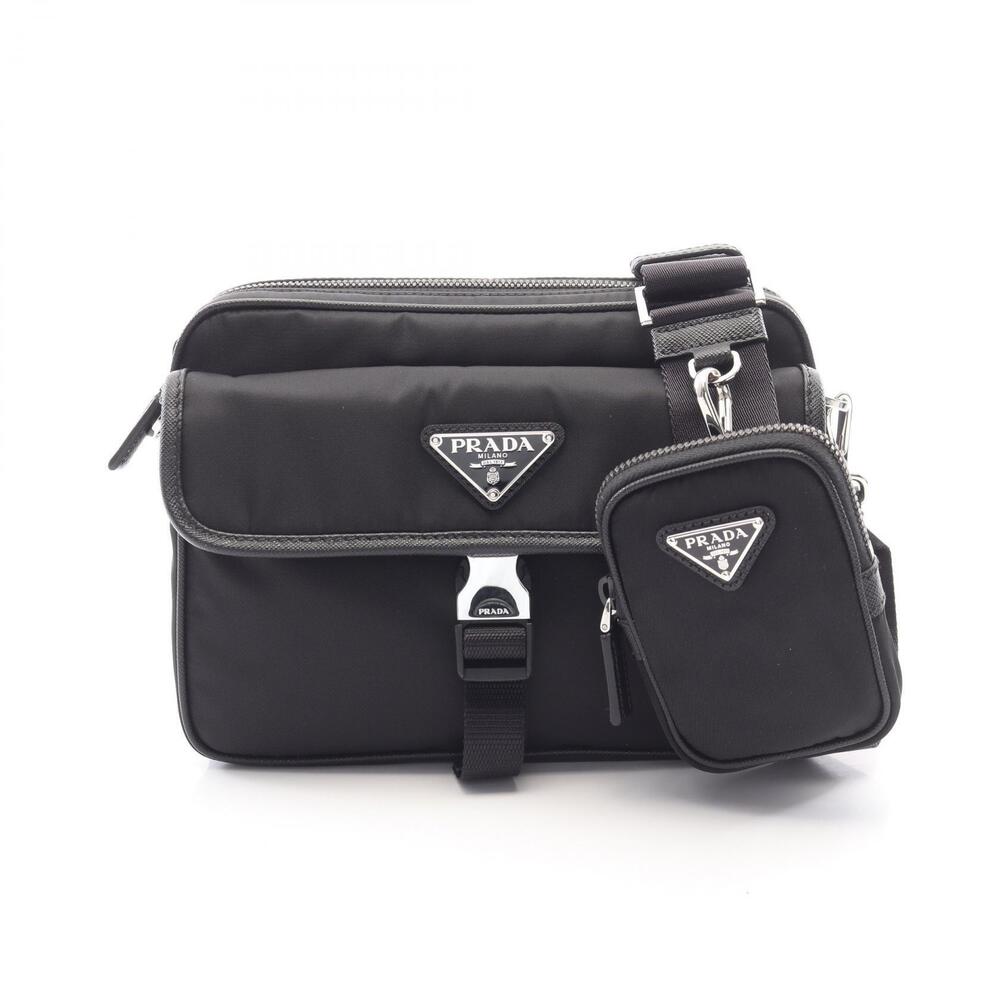 Prada Re Saffiano Leather Shoulder Bag Black